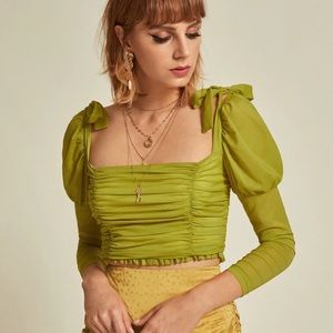 JNSQ lime romantic bustier crop top puff sleeves